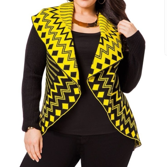 Ashley Stewart Sweaters - Black & Citron Geo Circle Cardigan *